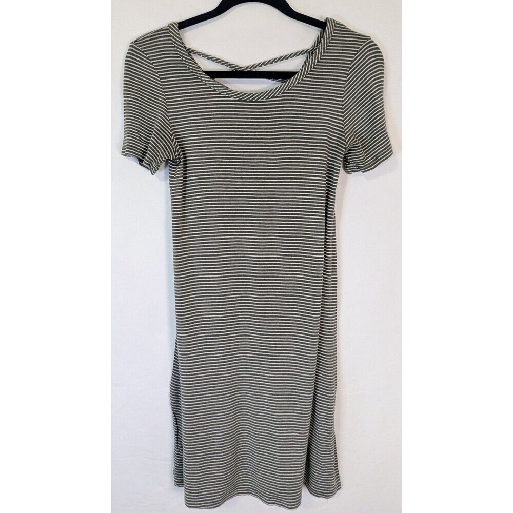 Olivia Rae Green Striped T-Shirt Dress Cross-Cross Back Size S